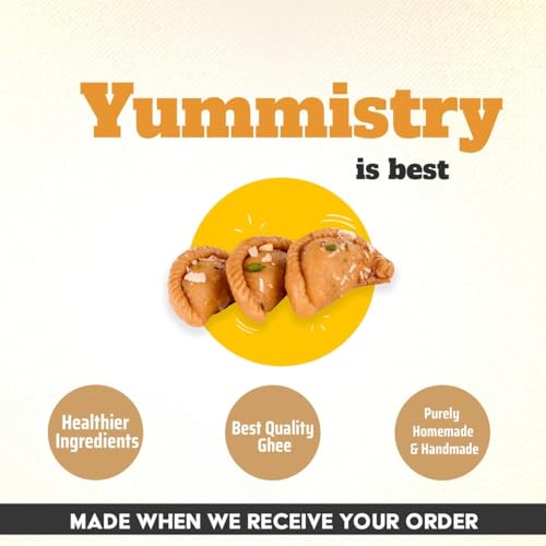 Image of Yummistry Traditional Wheat Gujiya Sweet | Organic Homemade Indian Mithai | High Protein & Fibre Gujia | No Maida No Preservatives | Holi & Diwali Festival Sweet Gift