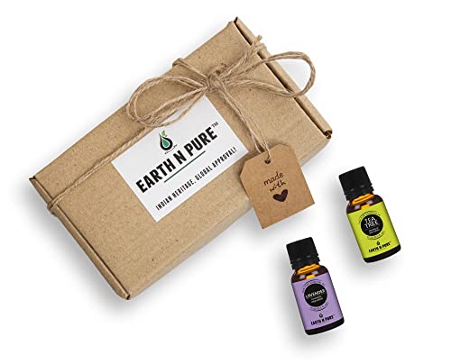 Image of Earth N Pure Lavender & Tea Tree Essential Oils | Pack of 2 (15 ml each) | 100% Pure, Undiluted, Natural and Therapeutic Grade - Perfect for Aromatherapy, Skin Therapy & More