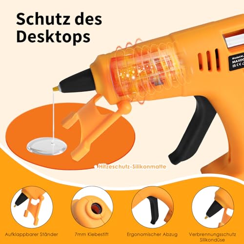MAXDONE Heißklebepistole Akku, Heißklebepistole Kabellos mit 30 Klebesticks – Ansicht 5