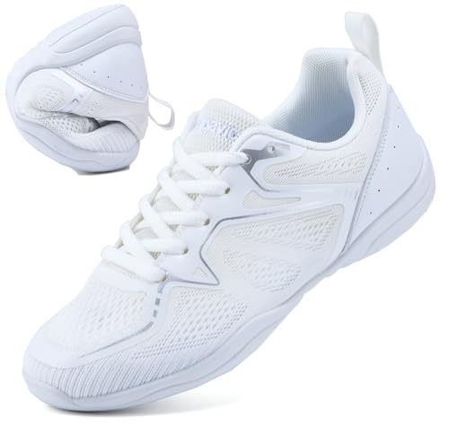 DADAWEN Girls Cheer Shoes White Cheerleading Shoes Dance Athletic Training Tennis Breathable Women Youth Lightweight Competition Cheer Sneakers