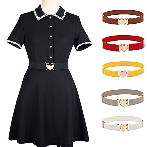 Kids Nickel Free Blets, Simple Elastic Alloy Canvas Girl Punch-free Waistband Heart Shape Buckle Children Stretch Belts Waist Belt(navy blue)3