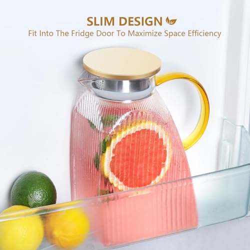 Brocca per acqua, caraffa in vetro con coperchio in acciaio inox, a prova di perdite, trasparente, per bevande calde o fredde (1,8 l/63 oz.) - immagine 5