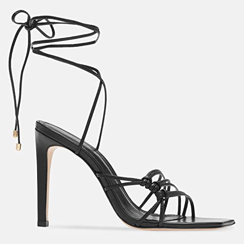 Image of Juliet Holy Womens Lace Up Heeled Sandals Square Open Toe Stiletto Heels Strappy Summer Dressy Shoes