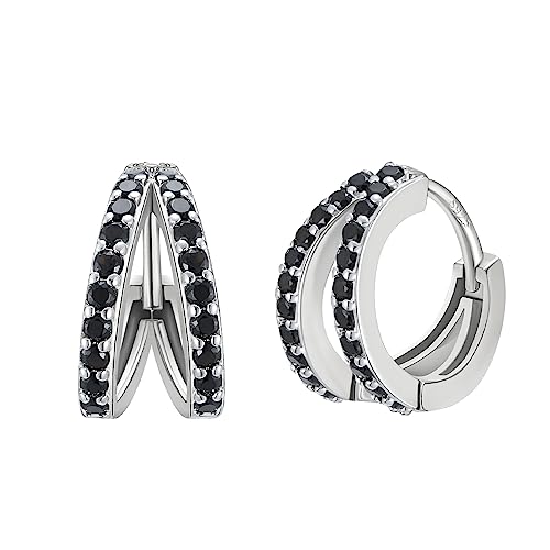 SWEETV 925 Sterling Silver Post Cubic Zirconia Hoop Earrings for Women, Womens Small Hoop Earrings Tiny Cartilage Huggie, 8mm for Adult