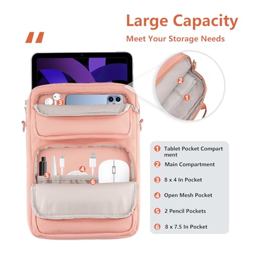 Image of 10-13 Inch Tablet Sleeve Bag, Ipad Bag for 13 In /11 in New iPad Pro M4 & 13 in Air M2 2024,iPad Pro 12.9 M2&M1,Ipad 10.9,Galaxy Tab S8+ /S9+ 12.4,with Removable Shoulder Strap (Pink)