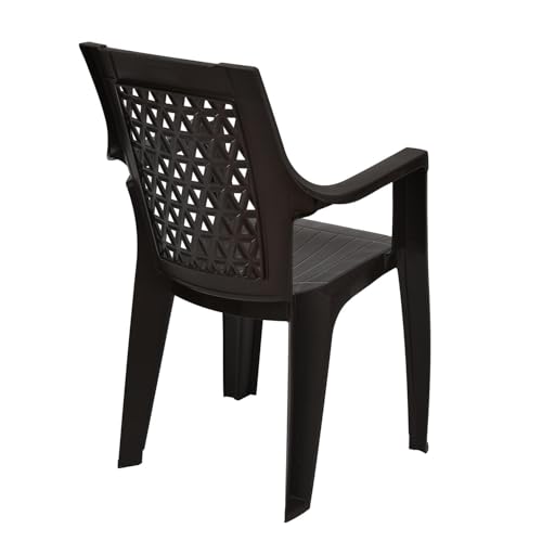 Image of Nilkamal Elevate Plastic Chair with Arm | Set of 4 | Stackable Chair | for Living Room, Bed Room, Kitchen, Balconies, Outdoor | Season Rust Brown