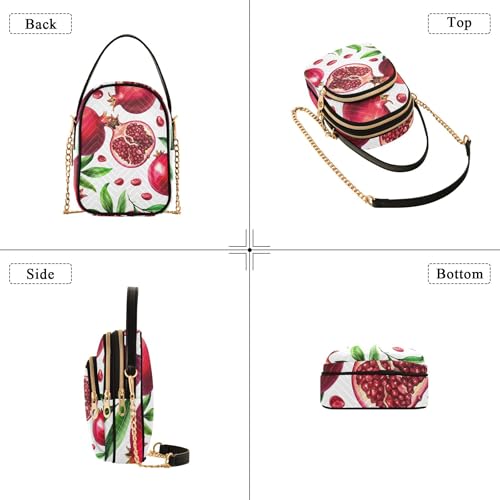 One Shoulder Purse Women Cartoon Chain Strap Cell Phone Handbag Quilted Zipper Ladies Clutch Satchel Red Fruits Watercolor Pomegranates4