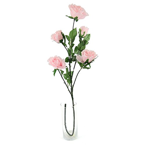 5 Head Large Open Rose Spray - Artificial Silk Flowers Long Stemmed Home Garden[Pale Pink,151229005-2]