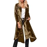 Generisch Abrigo largo de terciopelo para mujer, color liso, solapa de muesca, maxi, vintage, terciopelo, abrigo, abrigo, parte delantera abierta, chaqueta de terciopelo largo, chaqueta de invierno