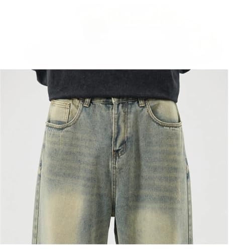 Men's Flared Straight Jeans, Slim Fit Buttoned Distressed Wide-Leg Pants Blue Jeans3