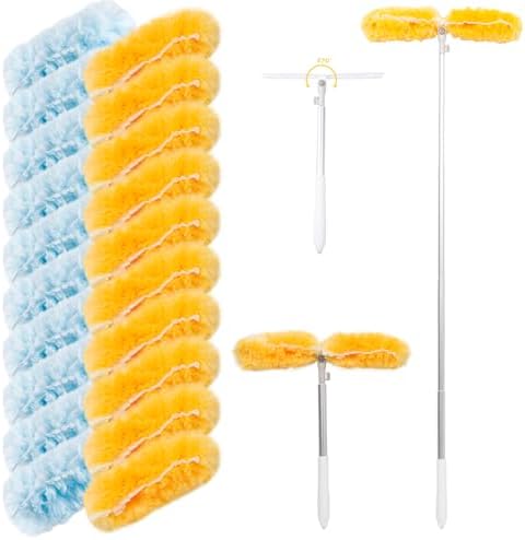 6 FT Extendable Duster Handle with 20 Pcs Refills, Heavy Duty Starter Kit Compatible with Swiffer, Disposable Microfiber Dusting Pads for Ceiling, Fan, Window & Hard to Reach Areas Cleaning