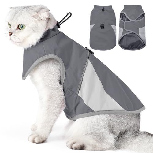 Haustier Katze Hundemantel, Wasserdicht Warme Weste, Katze Sommer Weste Kleidung Reflektierend Wasserdichter Winddichter für kleine, Mittelgroße...