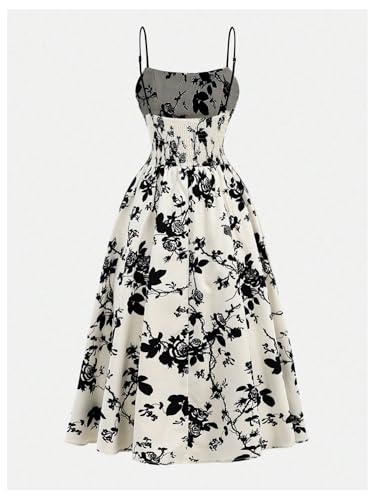 SHENHE Girl's Floral Sundress Spaghetti Strap Fit and Flare Smocked Flowy Boho Maxi Dress2