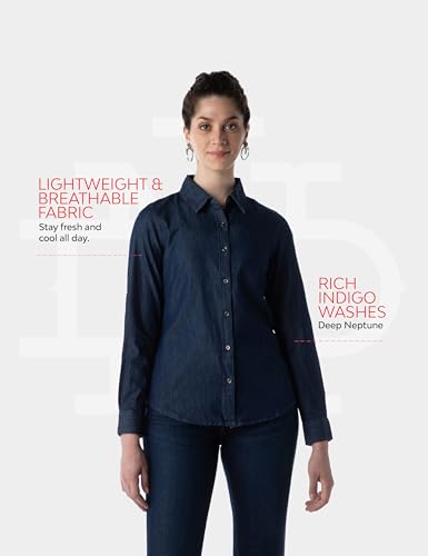 Image of INKD Women's Full Sleeve Casual Denim Shirt - 100% Cotton | Front Button Detailing | Regular Fit
