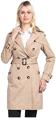 ForeMode Women's Double Breasted Mid-Length Trench Coat Classic Overcoat๏ผBeige Khaki๏ผS๏ผ