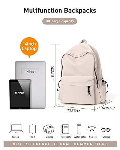 White Backpack for Women Men, Waterproof High School Bookbag, Lightweight Casual Travel Daypack, Mini Classic Basic College Backpack, Middle School Bag for Teen Girls Boys Small Cute Laptob Backpack