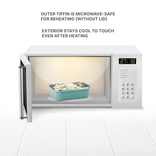 Image of MILTON Cool Touch Rectangular 400 Stainless Steel Container, 380 ml, Pastel Turquoise, Microwave Safe, Food Grade, BPA Free, Refrigerator Safe