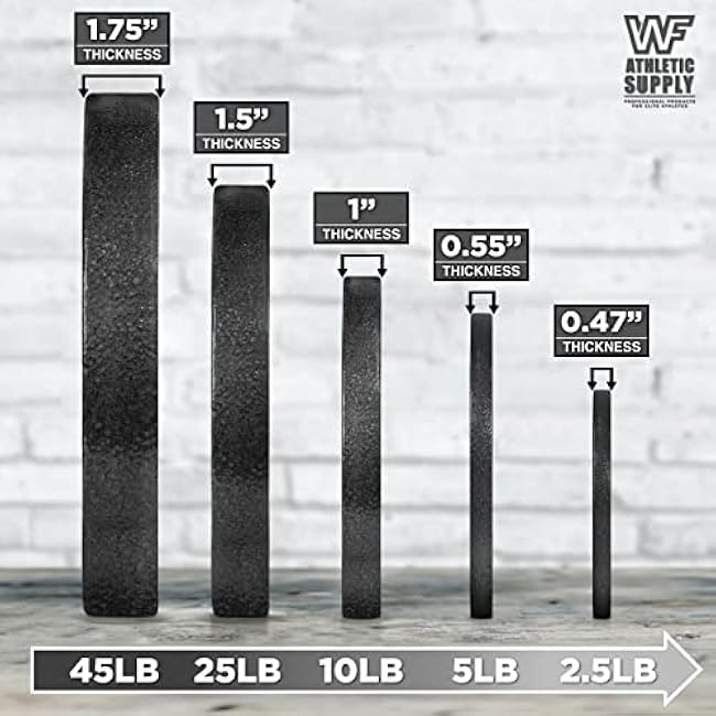 WF Athletic Supply Olympic Grip Plate, 2-inch Diameter Collar Opening for Compatibility on any Olympic Barbell, Available in 2.5, 5, 10, 25 & 45lb
