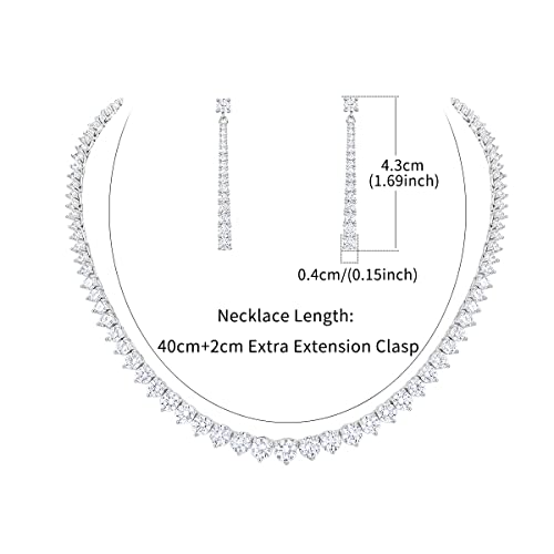 Women Cubic Zirconia Round Cut CZ Bridal Necklace and Dangle Earrings Set for Bride Wedding2