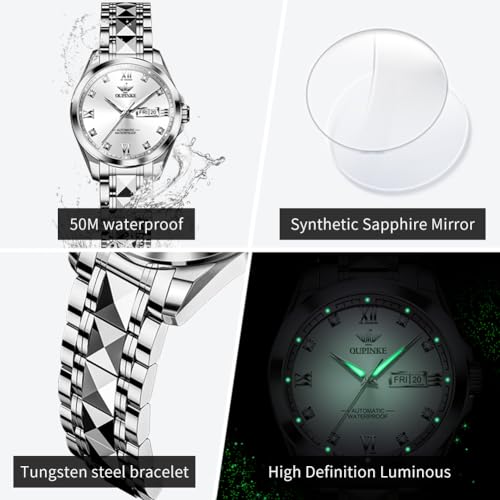 Image of OLEVS Automatic Womens Watch Mechanical Calendar Watches Diamond Fashion Waterproof Female Wrist Watch