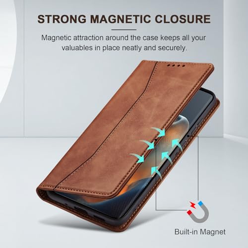 Image of Jasonyu Case for Motorola Edge 60 Leather Wallet Flip Cover with Card Holder,Kickstand, Magnetic Closure,TPU Shockproof Phone Case (Brown)