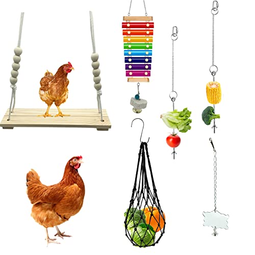 KIEYYRYT 6 Packs Chicken Toys for Coop Accessries, Chicken Swing Toys for Chicken Hens, Chicken Xylophone Toys and…
