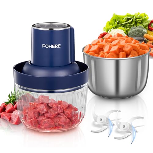 FOHERE Food Processors, Electric Food Chopper with Meat Grinder &