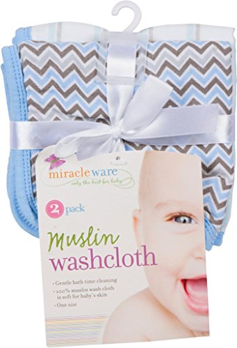 Image of Miracle Blanket Blue MiracleWare Muslin Baby Washcloths 2-Pack