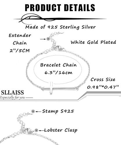 Sllaiss 925 Sterling Silver Sideways Cross Bracelet For Women Religious Chain Bracelet Christian Faith White Gold Plated Adjustable (Silver) #TOP2