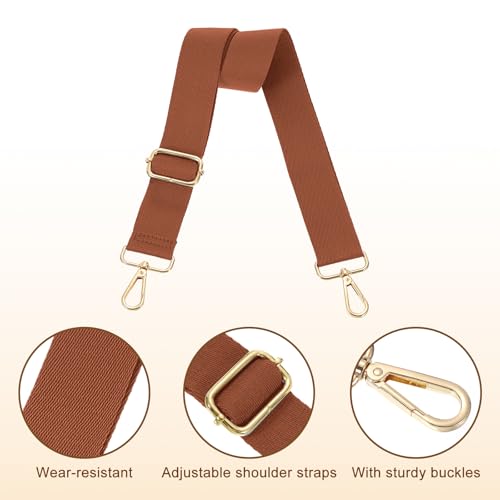Image of uxcell Wide Shoulder Strap, 3.8cm Adjustable Purse Strap Replacement Crossbody Strap for Shoulder Bag Handbag, Reddish Brown, Light Gold Pull Core Buckle