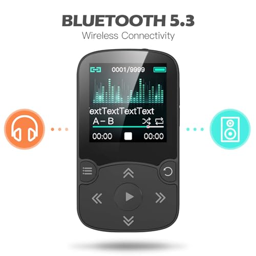 Image of AGPTEK 64GB MP3 Player with Clip, A65 Bluetooth 5.3 Music Player for Sports | with FM Radio, Voice Recorder for Running, Supports up to 128GB TF Card, Black