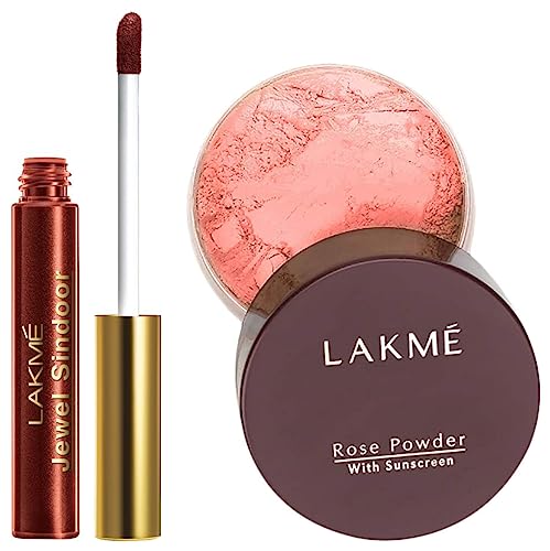 Image of LAKME Rose Natural Face Powder for Oily Skin Type, Warm Pink, 40G And Lakme Jewel Sindoor, Maroon, 4.5Ml