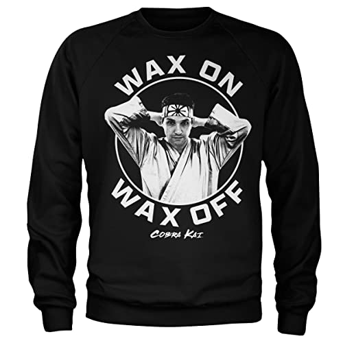 Sweat Cobra Kai Wax on Wax Off noir idéal pour vos moments de détente et sessions cinéma