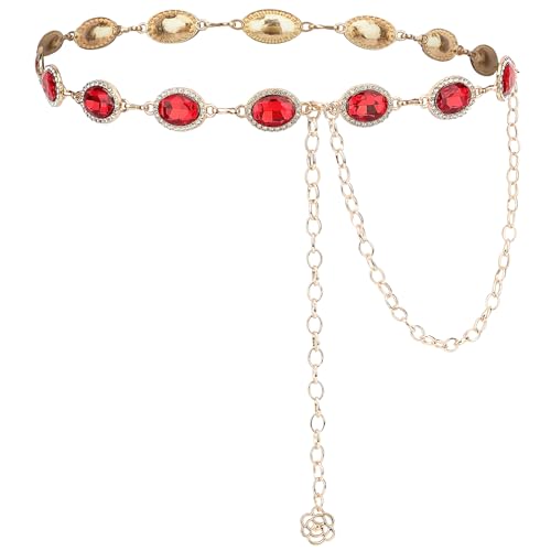 YGR Women Concho Chain Belt Western Cowgirl Metal Chain Belt for Dresses Jeans Trousers Oval Stone S