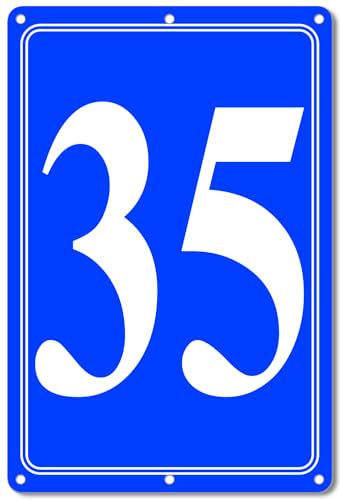 Image of Premium Aluminum Number Signs 35, Metal 12 inch X 8 inch Blue Numbered Signs Outdoor for Parking Lots, Floor, Dock, Court, Aisle, Field, High Visibility, No Fade, Weather-resistant
