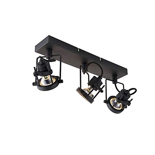 Qazqa Verstellbarer Deckenstrahler, Deckenspot - Suplux - Schwarz, max. 10W, Geeignet für LED, 36cm, 3-flammig, Ideal als Wohnzimmerlampe, Küche lampe