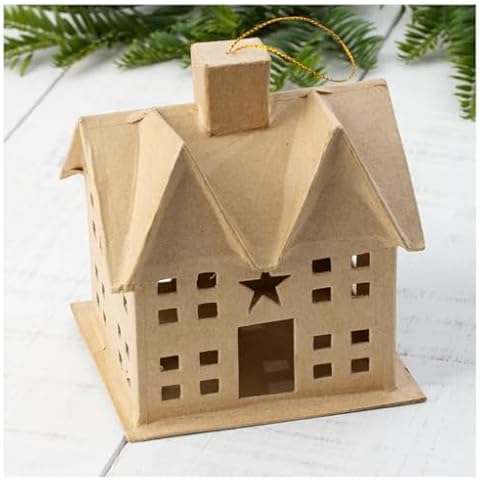 Factory Direct Craft Pack of 4 Paper Mache Primitive Saltbox House Ornaments - Cardboard Papier Mache DIY Gift Boxes Craft and Christmas Village Displays (Size: 5" H x 4-1/4" W) Cover