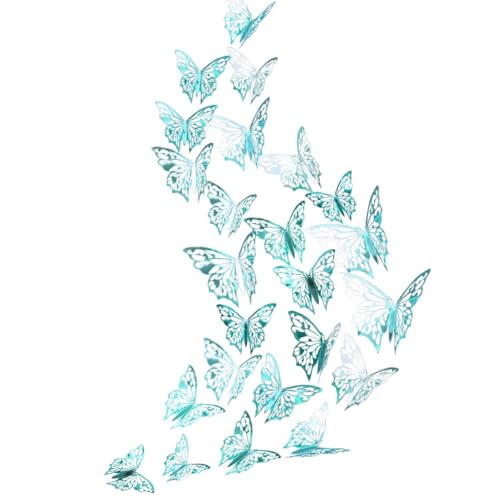 Cheerland Butterfly Wall Stickers Teal Blue 3D Room Decal Mural Sticker Butterfly Decoration for Room Wedding Engagement Baby Shower Birthday Party (Teal Blue D) - Pack of 48