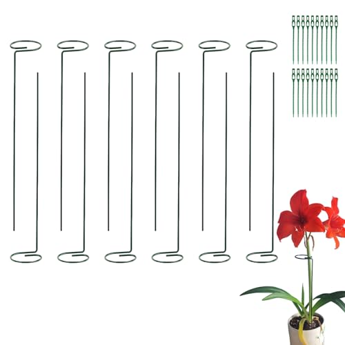 12 PCS Plant Support Stakes for Flowers with 20 PCS Plant Twist Ties, 40CM Metal Garden Single Stem Holder for Plant Flower Tomatoes Peony Rose