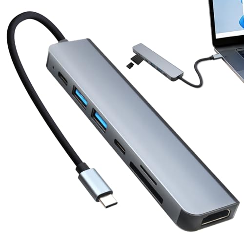 Hub USB C, Adaptador Multipuerto 7 en 1, HDMI 4K@30Hz, Puerto RJ45 Gigabit, Puertos USB 3.0 y 2.0, PD 100W, Lector TF/SD, Carcasa de Aluminio, Compatible con iPad Pro, MacBook Pro, iOS, Android, PC