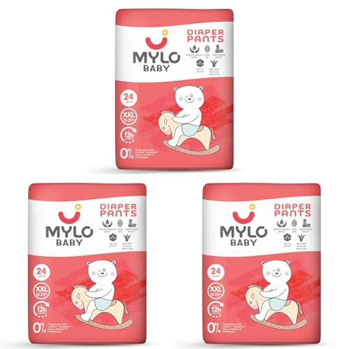 Image of Mylo Baby Diaper Pants Extra Large (XXL) Size 15-25 kgs (24 count) Leak Proof | Lightweight | Rash Free | 12 Hours Protection | ADL Technology (Pack of 3)