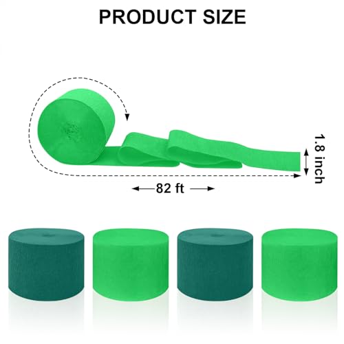 Image of 4 Crepe Paper Streamers Rolls, 328ft Pack of Green and Dark Green Crepe Paper for Birthday Wedding Baby Bridal Shower Decorations Christmas Craft Supplies (1.8 inch x 82 ft /Roll)