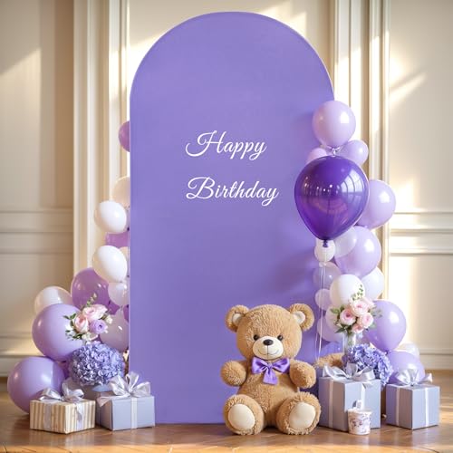Image of Lavender Arch Cover 6FT Spandex Fitted Wedding Arch Stand Covers Round Top Chiara Arch Covers Stretchy Backdrop Cover for Birthday Party Ceremony Banquet Decoration