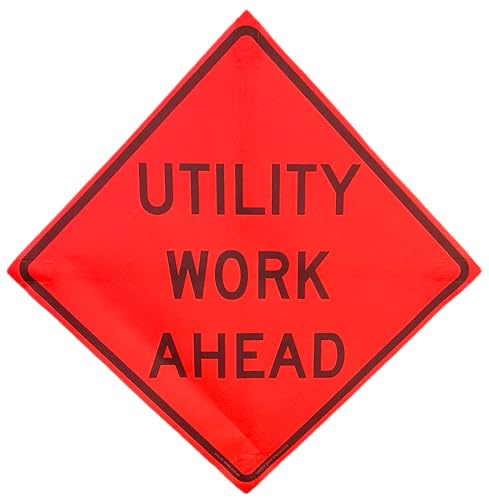 OrangeGear® 48” x 48” MUTCD TTC Compliant Safety Orange Mesh Temporary Traffic Control Rollup Signs (Utility Work Ahead (NO Ribs))