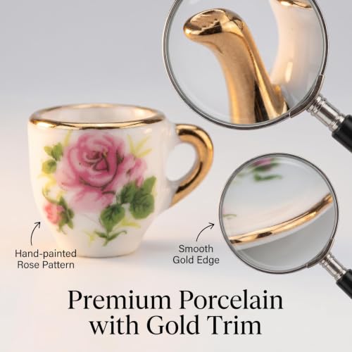 Image of Miniature Tea Set 1 /6 Scale Dollhouse Accessories Porcelain Little Rose