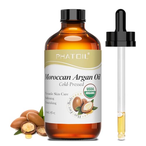 PHATOIL Huile Végétale d’Argan Bio 118ML - Organic Argan Oil 100% Pure Naturelle - Pressée à Froid - Huile Hydratante Réparatrice pour Visage, Peau,...