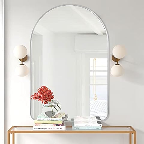 NeuType 36"x24" Arched Wall Mirror Full Length Wall Mirror Body Mirror Bathroom Mirror Full Body Hanging Mirror Silver Floor Mirror Standing Mirror Silver Mirror for Bathroom Cover