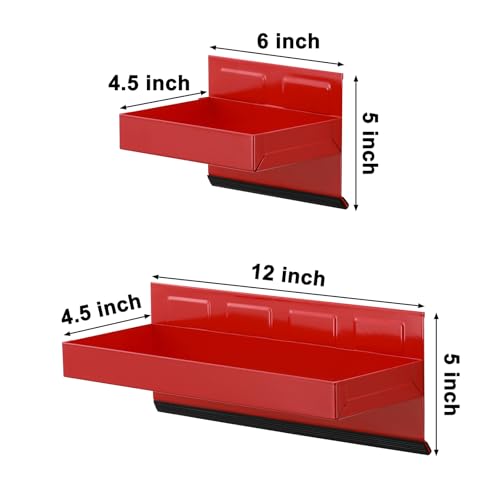 Image of Mayouko Magnetic Toolbox Shelf & Tray Set, 4-Piece Tool Box Cabinet Side Shelf Storage, Workshop, Spray Can & Tissue Holder, Red