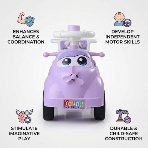 Image of Kids Ride On Purple Car for Toddlers with Steering Wheel & Backrest | Foot to Floor Baby Push Car | Indoor Outdoor | Strong Wheels & Comfortable Seat | Racing Design for Boys & Girls (1-3 Years)