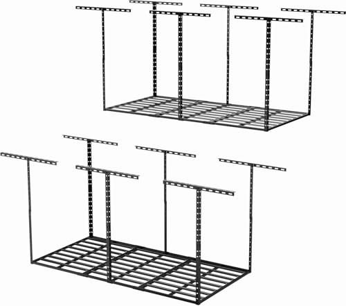 Image of SunsGrove 3x6 Garage Storage Overhead Rack Organization, Adjustable Ceiling Mounted Storage Racks, 800LBS Weight Capacity, 22 inch-40 inch Ceiling Dropdown, 2 Pcs, Hammertone Black